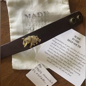 Made in the Deep South leather cuff bracelet with elephant detail